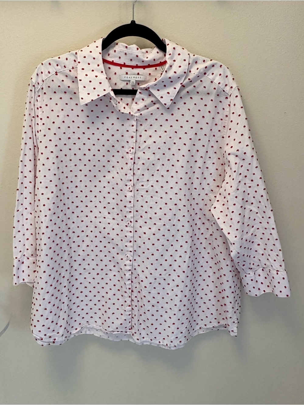 Foxcroft Plus size Button-Down Shirt with Red Swiss Dot